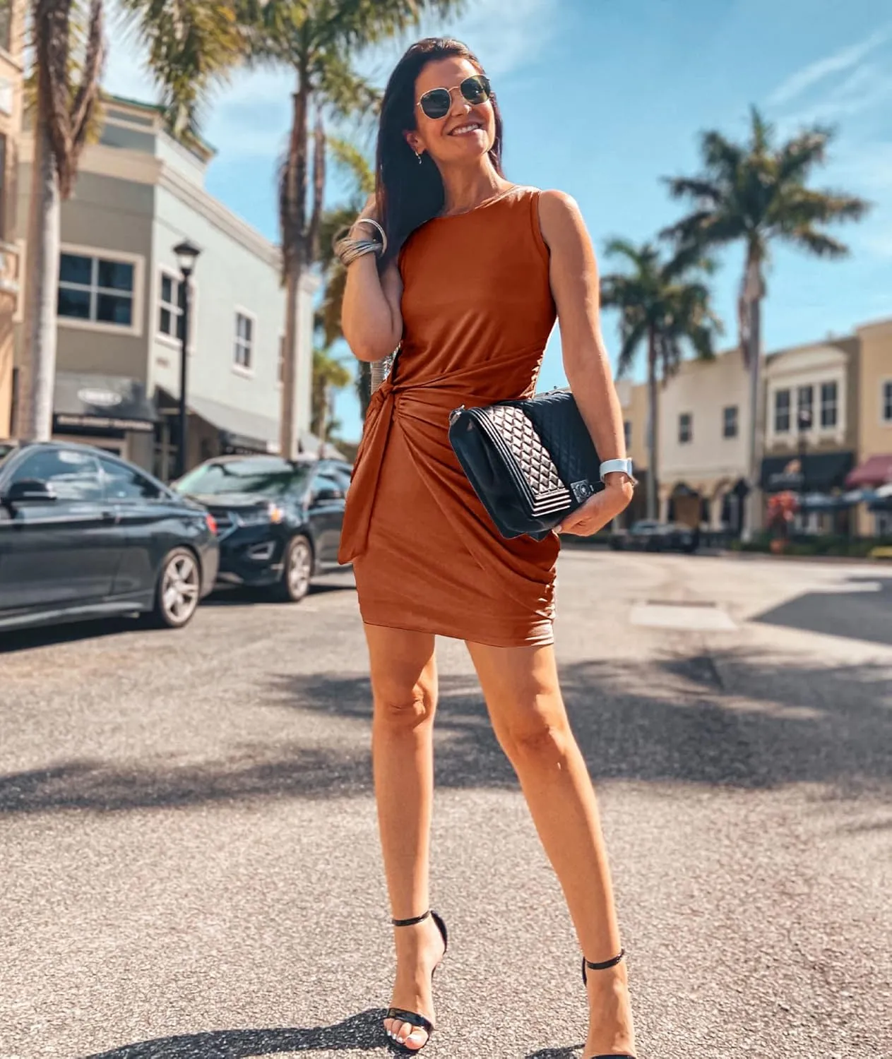 BTFBM Women's 2025 Summer T Shirt Dress Casual Sleeveless Wrap Bodycon Ruched T Shirt Spring Dress Tie Waist Mini Dresses