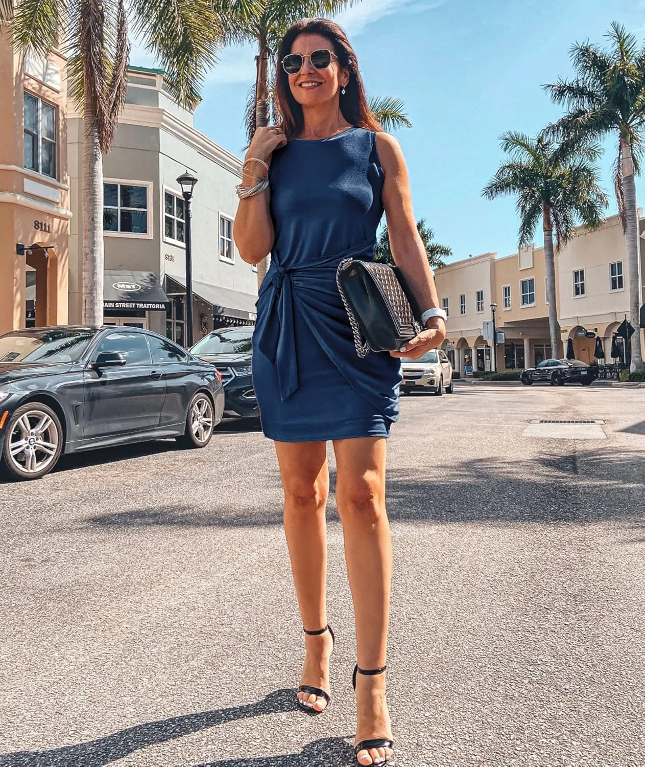 BTFBM Women's 2025 Summer T Shirt Dress Casual Sleeveless Wrap Bodycon Ruched T Shirt Spring Dress Tie Waist Mini Dresses