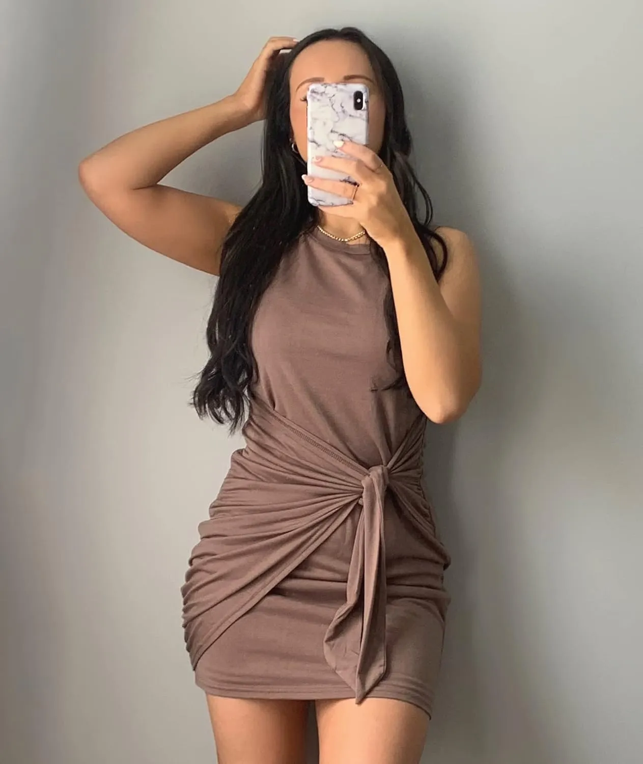 BTFBM Women's 2025 Summer T Shirt Dress Casual Sleeveless Wrap Bodycon Ruched T Shirt Spring Dress Tie Waist Mini Dresses