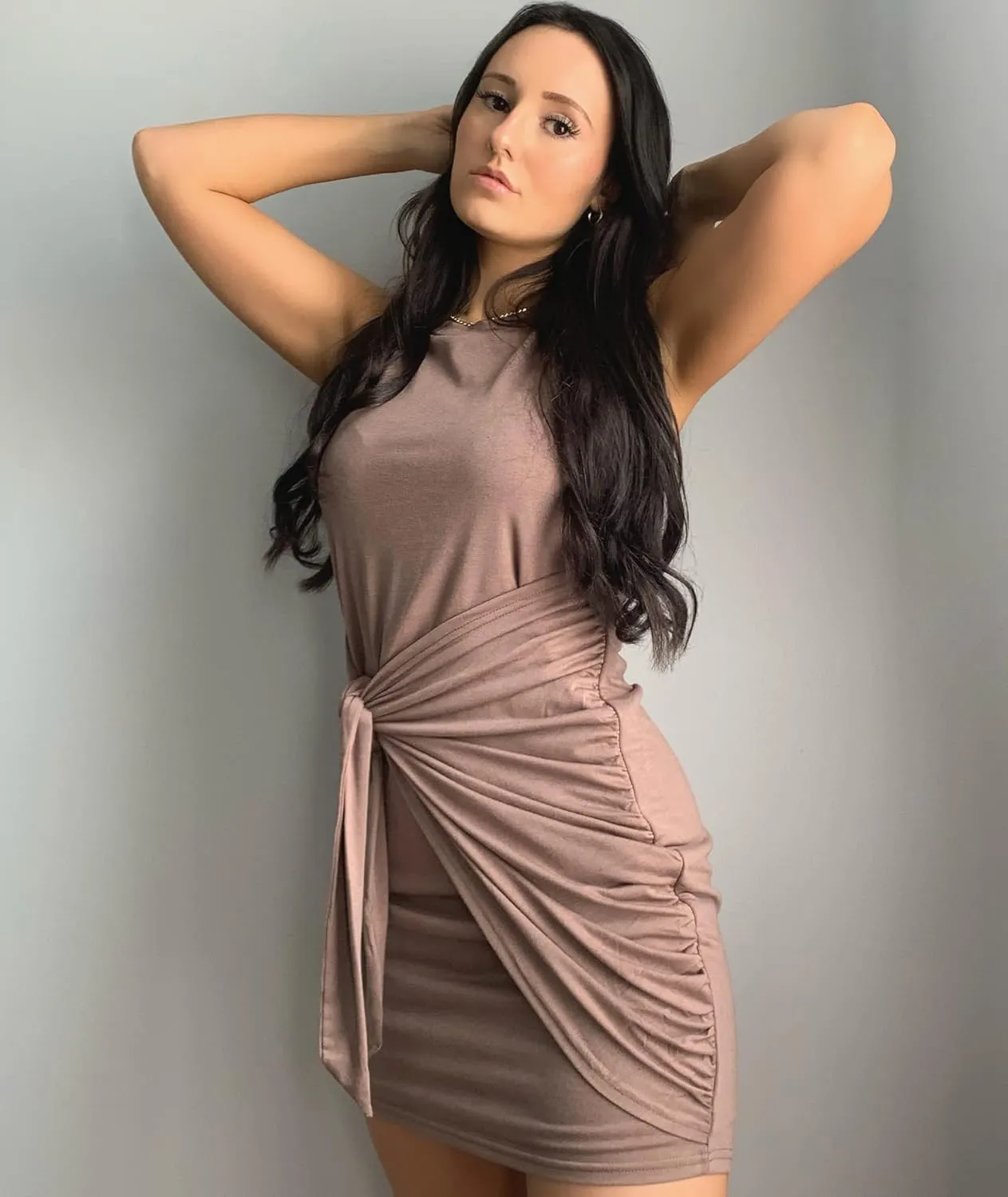 BTFBM Women's 2025 Summer T Shirt Dress Casual Sleeveless Wrap Bodycon Ruched T Shirt Spring Dress Tie Waist Mini Dresses