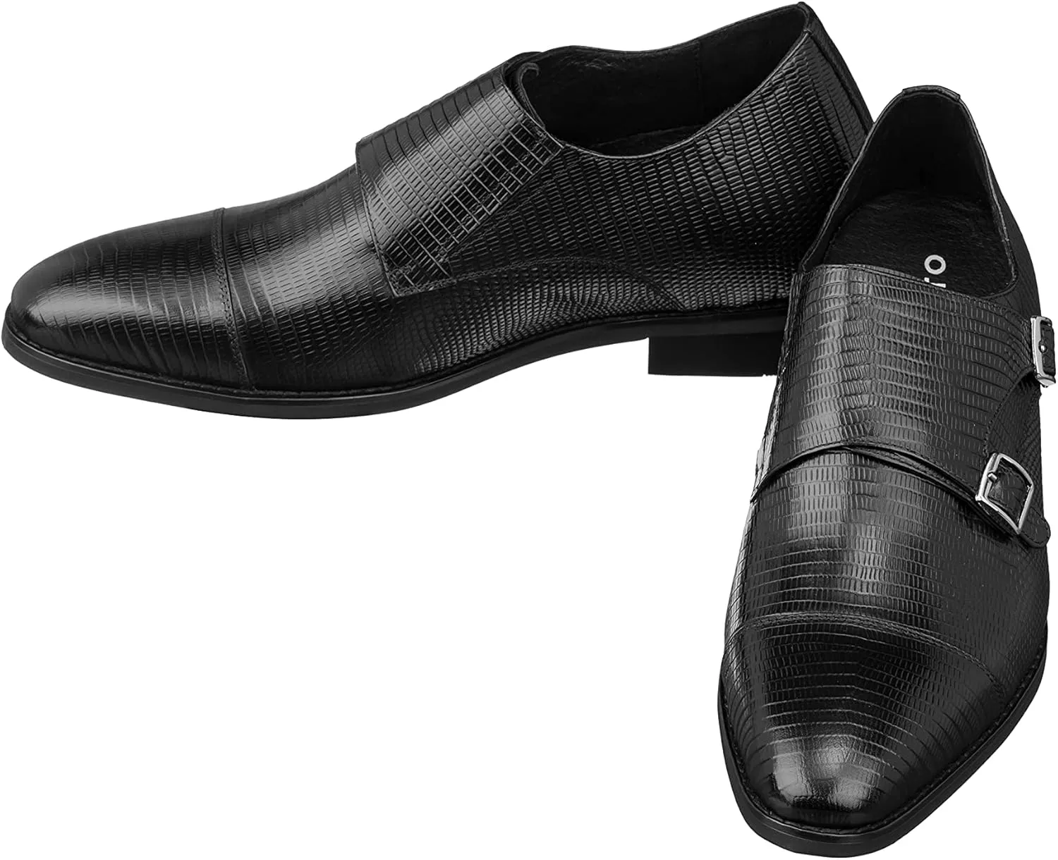 CALTO Men's Invisible Height Increasing Elevator Shoes - Black Leather Slip-on Dual Monk Straps Formal Loafers- 2.8 Inches Taller - K3114 - Size 8 D(M) US
