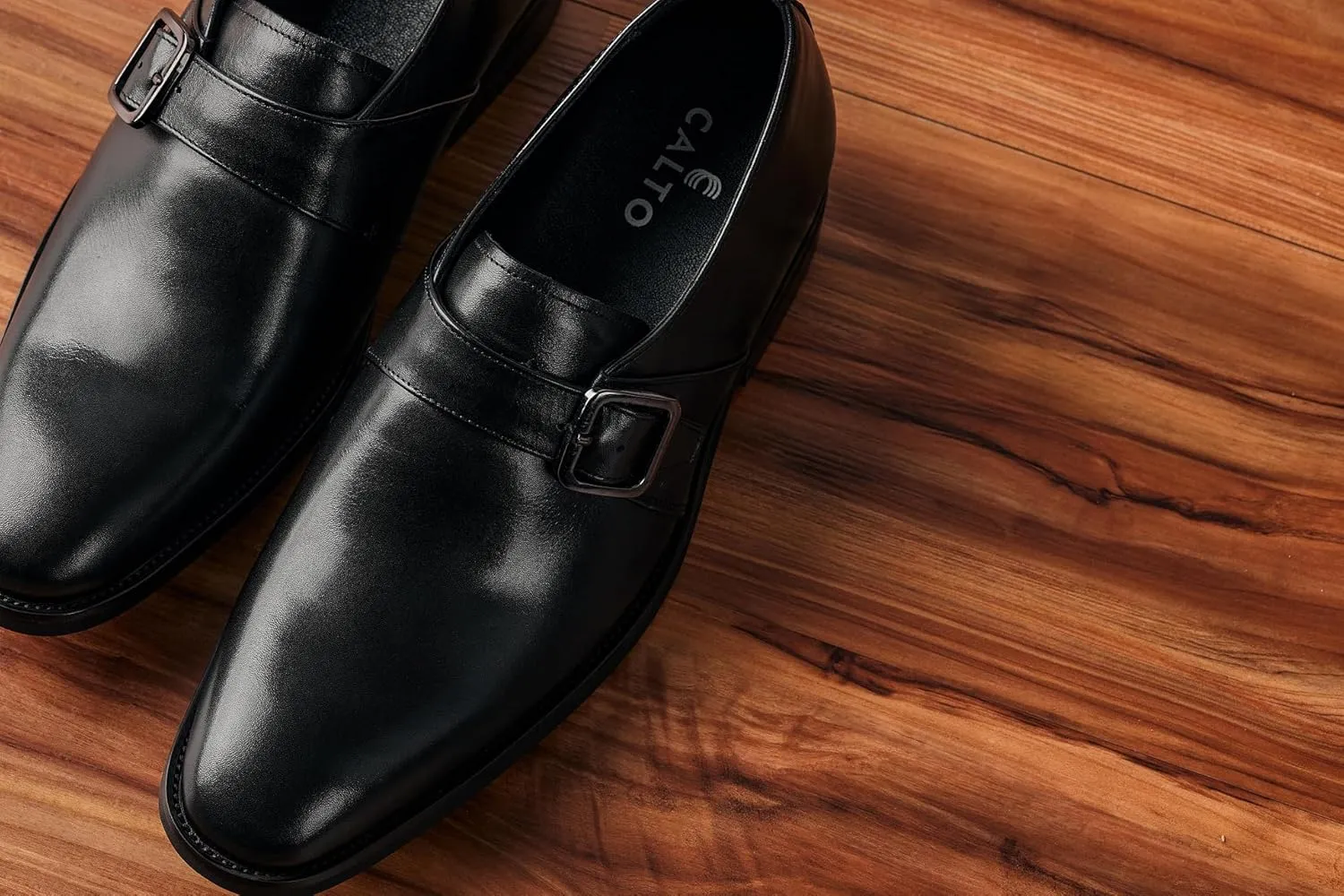 CALTO Men's Invisible Height Increasing Elevator Shoes - Black Leather Slip-on Monk-Strap Dress Loafers - 2.8 Inches Taller - Y7254 - Size 7.5 D(M) US