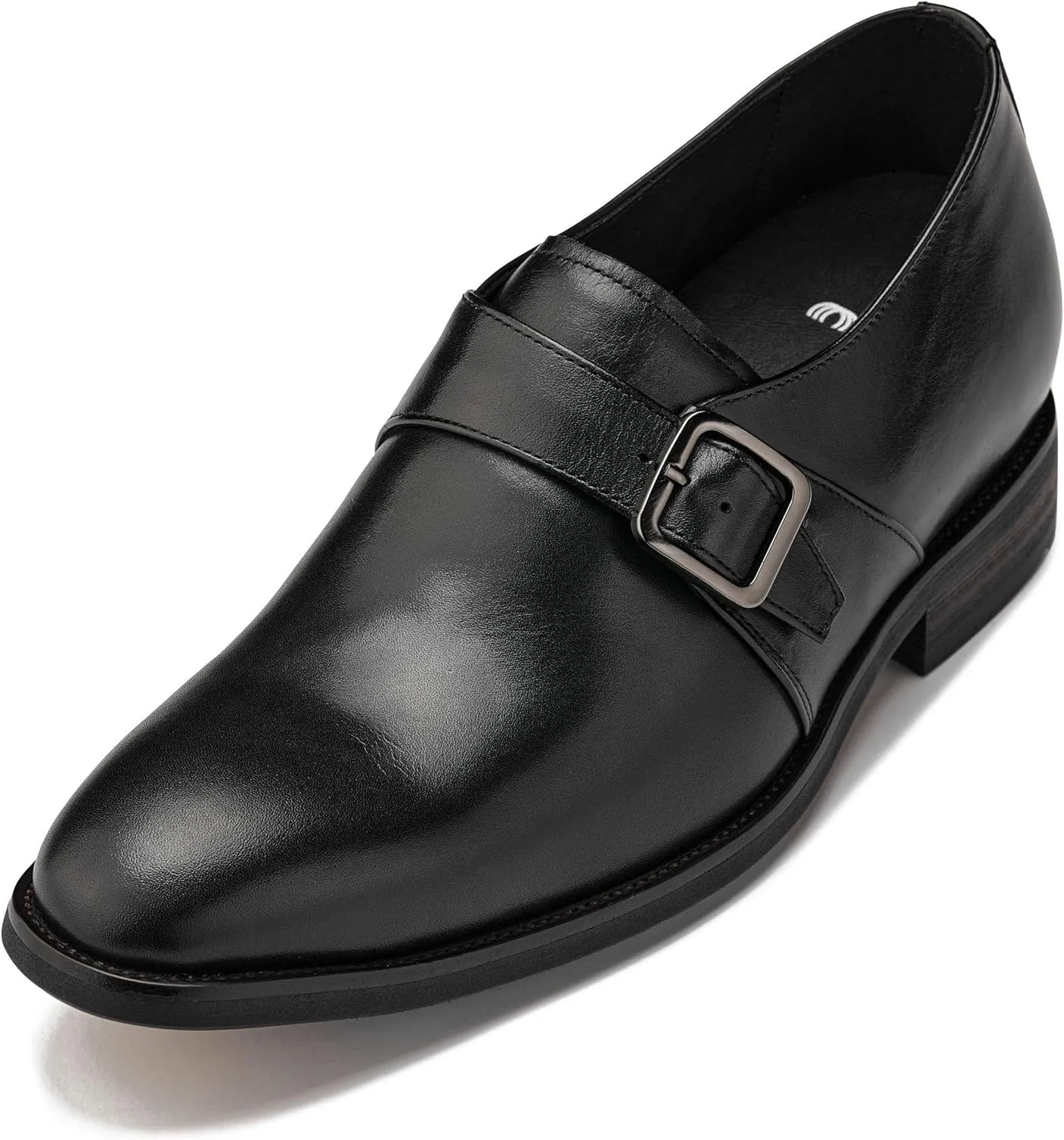 CALTO Men's Invisible Height Increasing Elevator Shoes - Black Leather Slip-on Monk-Strap Dress Loafers - 2.8 Inches Taller - Y7254 - Size 7.5 D(M) US