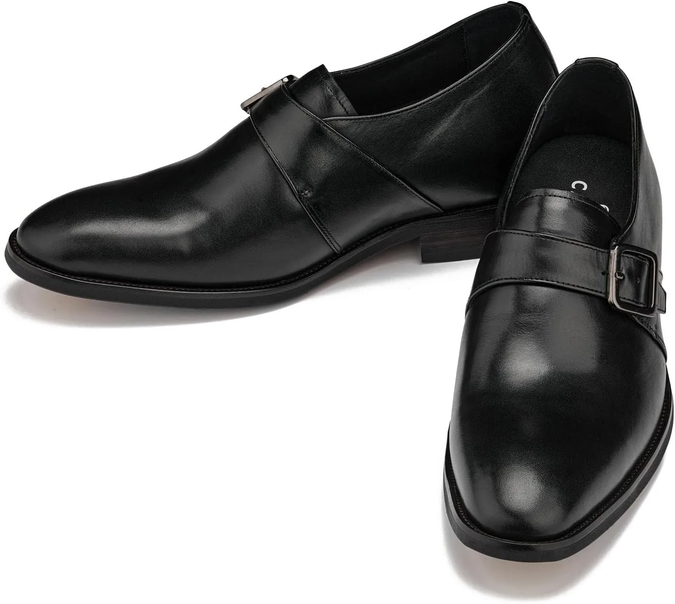 CALTO Men's Invisible Height Increasing Elevator Shoes - Black Leather Slip-on Monk-Strap Dress Loafers - 2.8 Inches Taller - Y7254 - Size 7.5 D(M) US