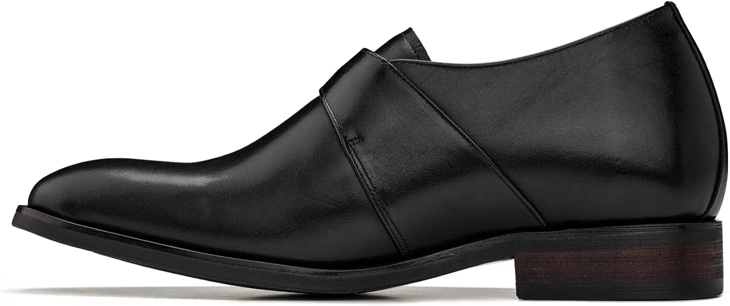 CALTO Men's Invisible Height Increasing Elevator Shoes - Black Leather Slip-on Monk-Strap Dress Loafers - 2.8 Inches Taller - Y7254 - Size 7.5 D(M) US