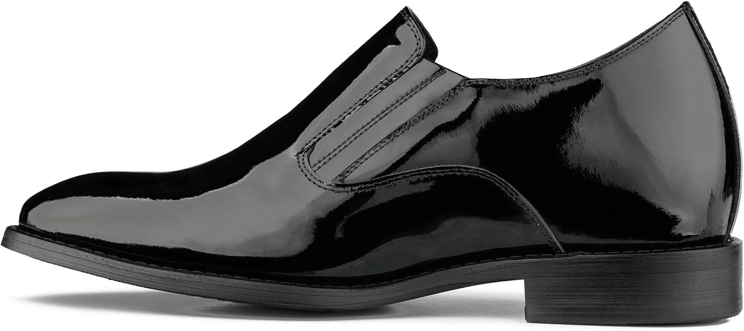 CALTO Men's Invisible Height Increasing Elevator Shoes - Black Patent Leather Slip-on Formal Dress Loafers - 2.8 Inches Taller - Y7402 - Size 9 D(M) US