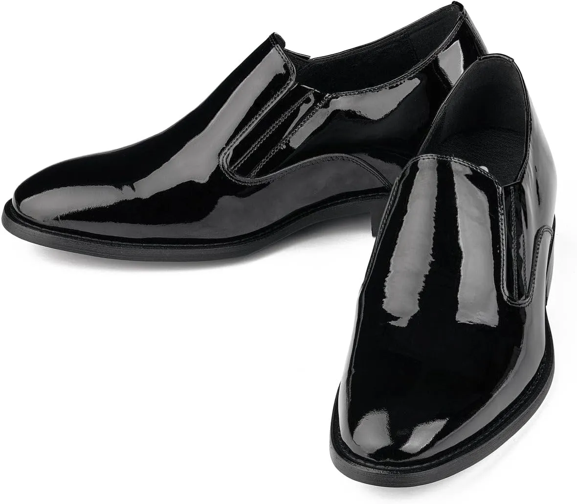 CALTO Men's Invisible Height Increasing Elevator Shoes - Black Patent Leather Slip-on Formal Dress Loafers - 2.8 Inches Taller - Y7402 - Size 9 D(M) US