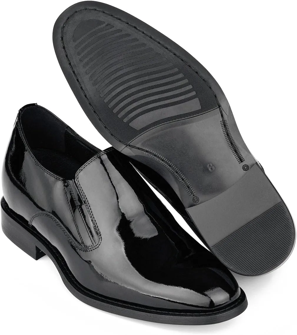 CALTO Men's Invisible Height Increasing Elevator Shoes - Black Patent Leather Slip-on Formal Dress Loafers - 2.8 Inches Taller - Y7402 - Size 9 D(M) US
