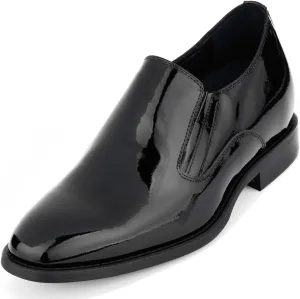 CALTO Men's Invisible Height Increasing Elevator Shoes - Black Patent Leather Slip-on Formal Dress Loafers - 2.8 Inches Taller - Y7402 - Size 9 D(M) US