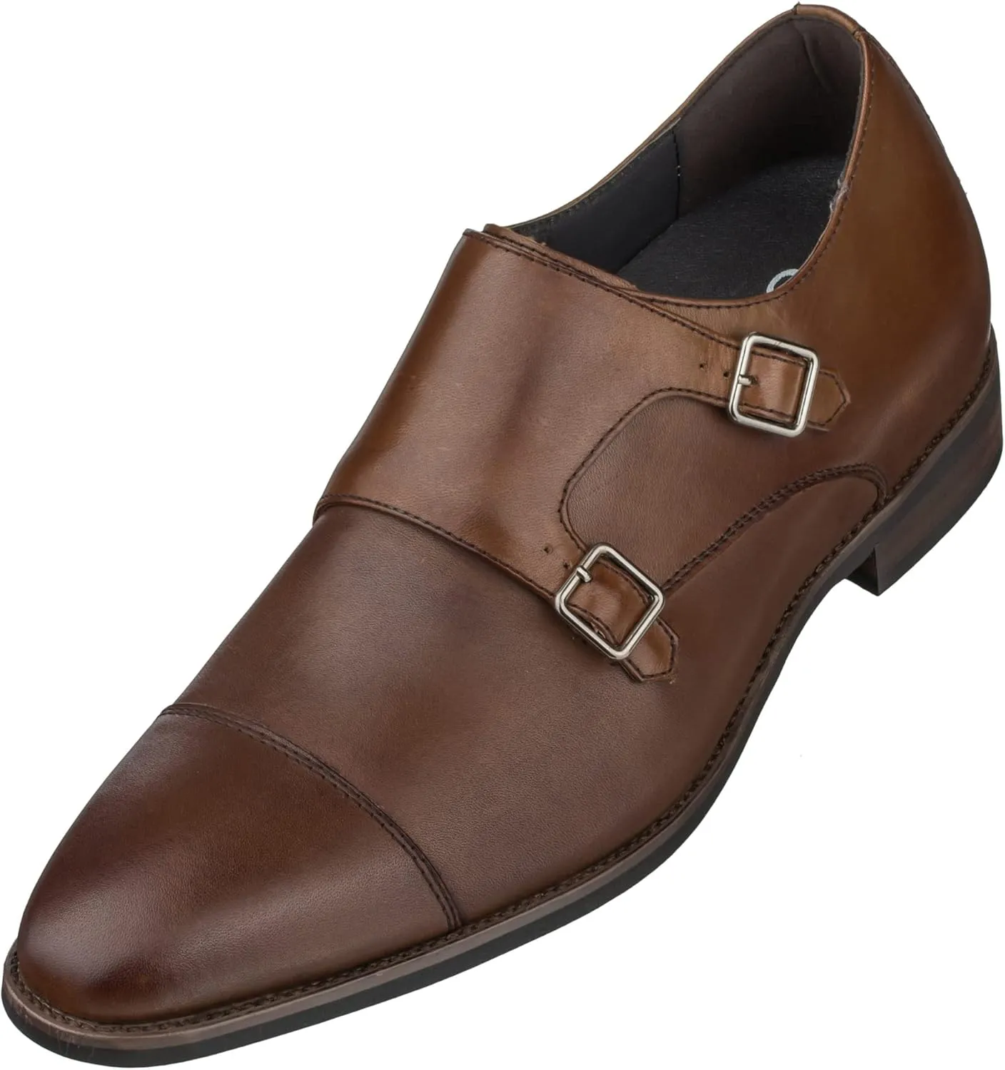 CALTO Men's Invisible Height Increasing Elevator Shoes - Brown Premium Leather Slip-on Lightweight Casual Loafers - 3 Inches Taller - S3507 - Size 10 D(M) US