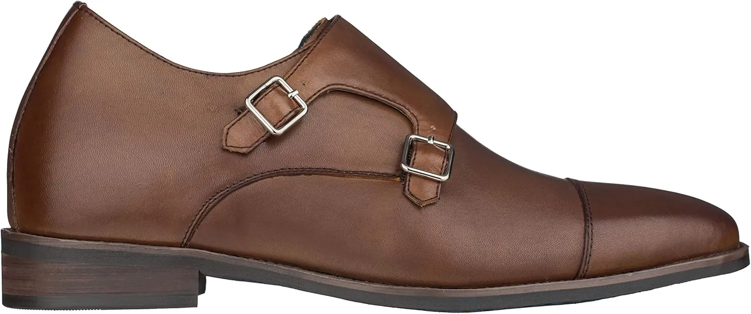 CALTO Men's Invisible Height Increasing Elevator Shoes - Brown Premium Leather Slip-on Lightweight Casual Loafers - 3 Inches Taller - S3507 - Size 10 D(M) US