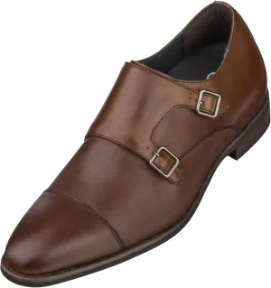 CALTO Men's Invisible Height Increasing Elevator Shoes - Brown Premium Leather Slip-on Lightweight Casual Loafers - 3 Inches Taller - S3507 - Size 9 D(M) US