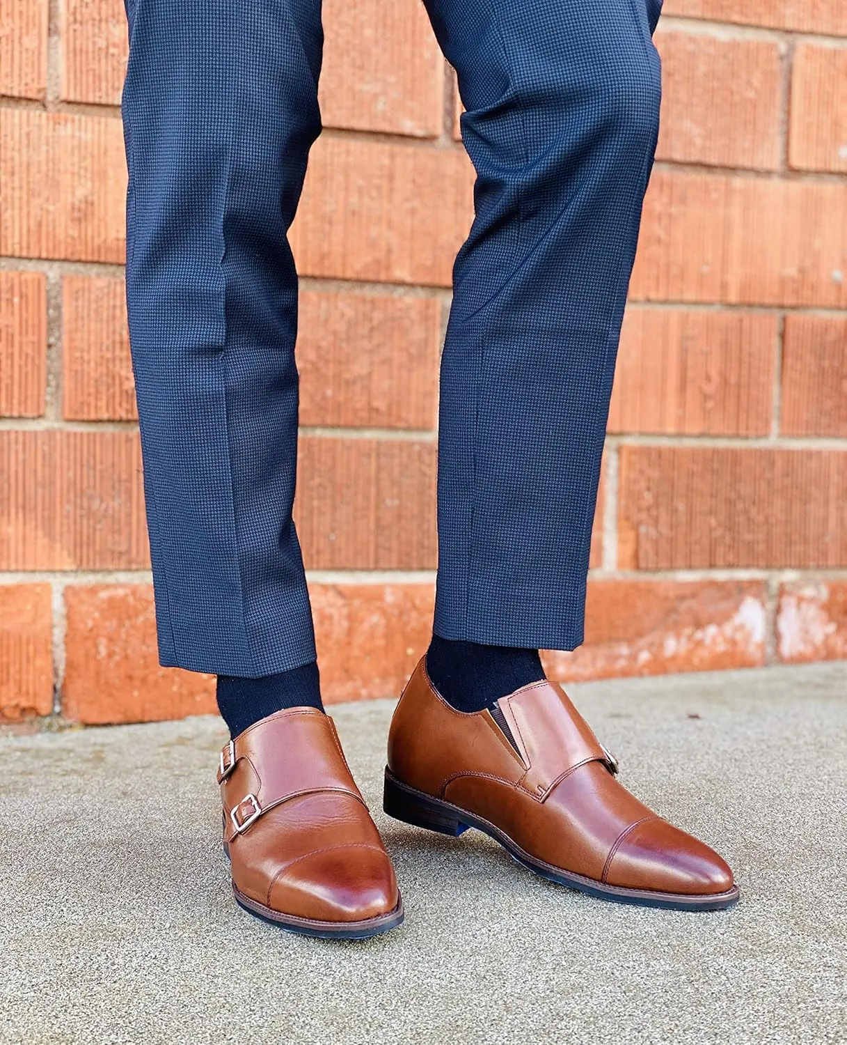 CALTO Men's Invisible Height Increasing Elevator Shoes - Brown Premium Leather Slip-on Lightweight Casual Loafers - 3 Inches Taller - S3507 - Size 9 D(M) US