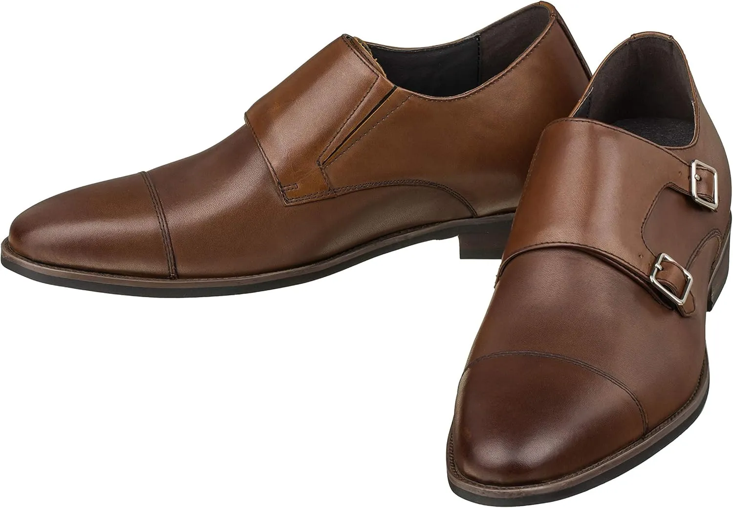 CALTO Men's Invisible Height Increasing Elevator Shoes - Brown Premium Leather Slip-on Lightweight Casual Loafers - 3 Inches Taller - S3507 - Size 9 D(M) US