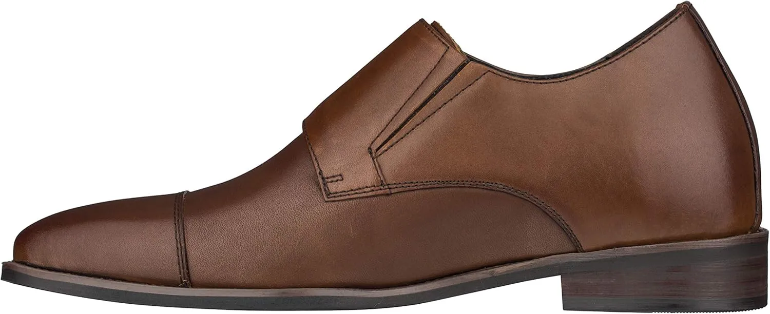 CALTO Men's Invisible Height Increasing Elevator Shoes - Brown Premium Leather Slip-on Lightweight Casual Loafers - 3 Inches Taller - S3507 - Size 9 D(M) US