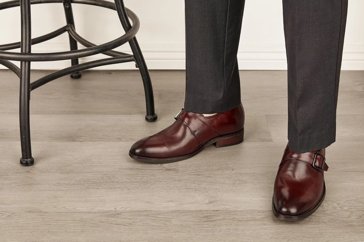 CALTO Men's Invisible Height Increasing Elevator Shoes - Cordovan Dark Brown Leather Slip-on Monk-Strap Dress Loafers - 2.8 Inches Taller - Y7256 - Size 6 D(M) US