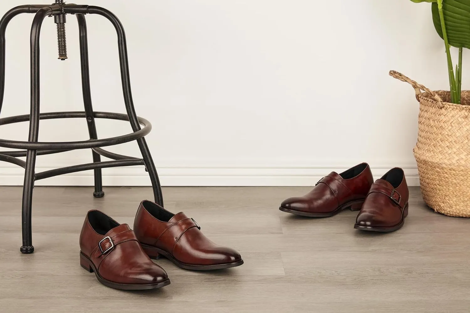 CALTO Men's Invisible Height Increasing Elevator Shoes - Cordovan Dark Brown Leather Slip-on Monk-Strap Dress Loafers - 2.8 Inches Taller - Y7256 - Size 6 D(M) US