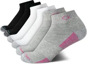 Calvin Klein Womens Quarter Socks - 6 Pack Athletic Performance Cushioned Running Workout Ankle Socks for Women (Sizes: 4-10)