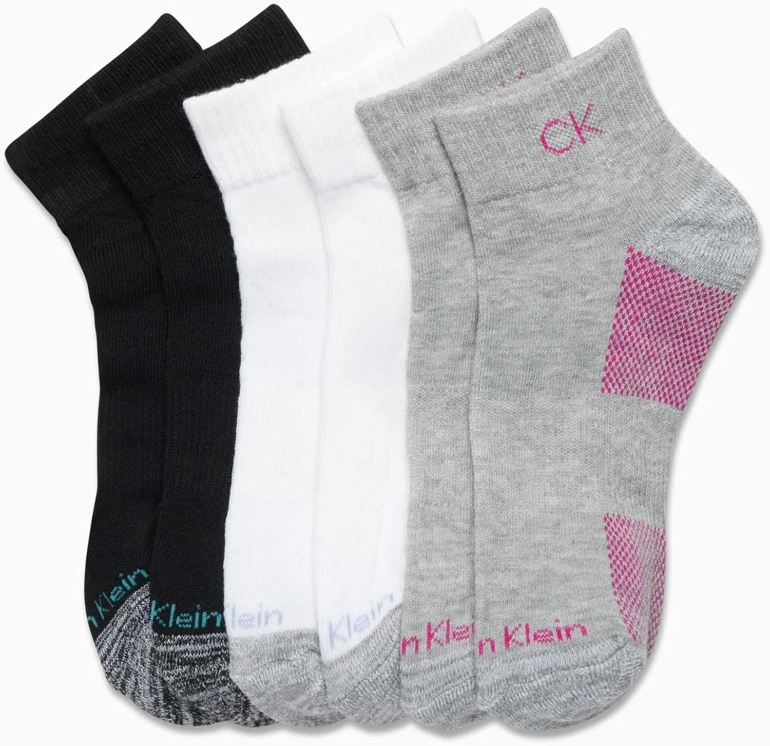 Calvin Klein Womens Quarter Socks - 6 Pack Athletic Performance Cushioned Running Workout Ankle Socks for Women (Sizes: 4-10)