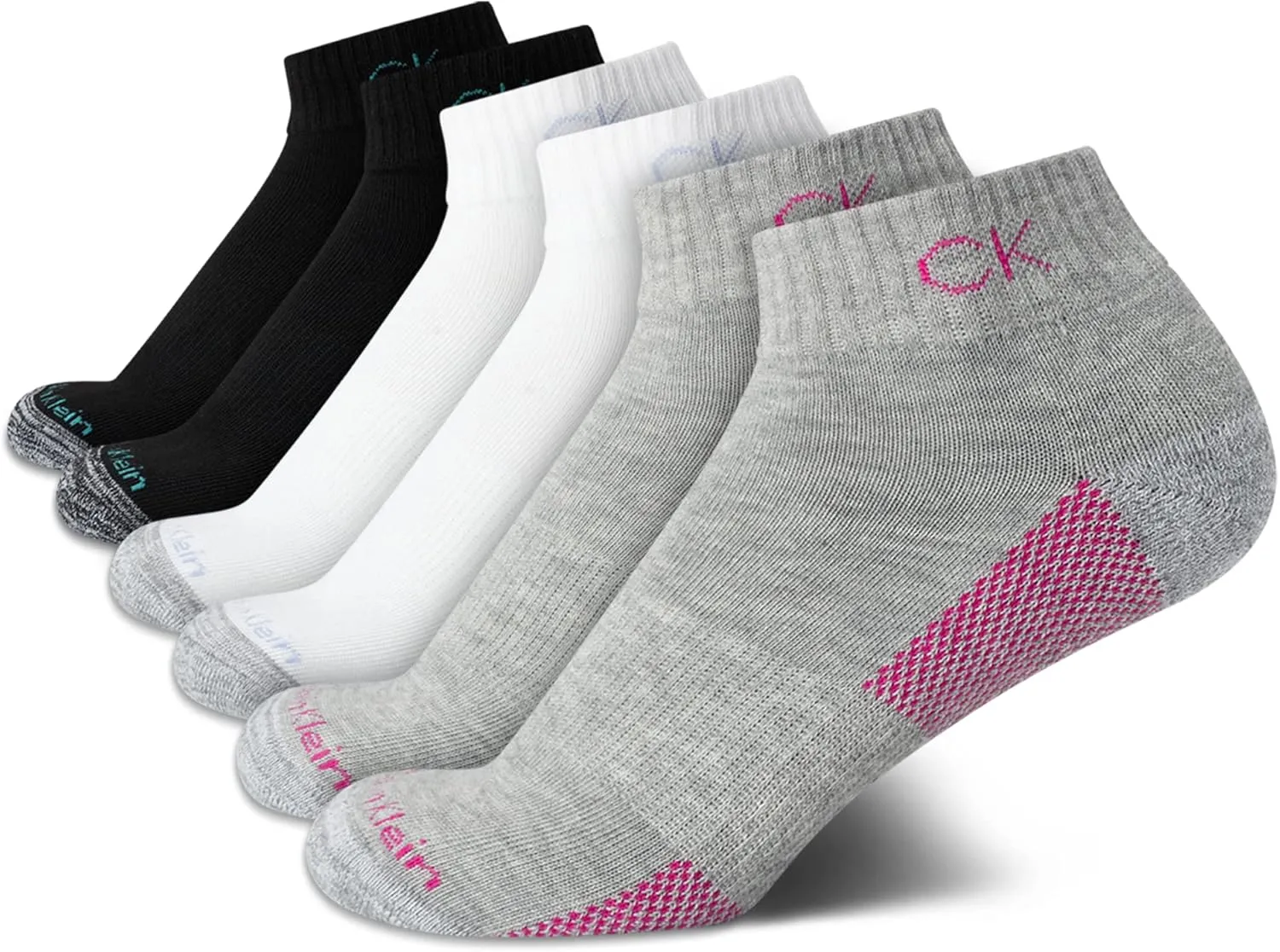 Calvin Klein Womens Quarter Socks - 6 Pack Athletic Performance Cushioned Running Workout Ankle Socks for Women (Sizes: 4-10)