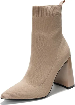 Cape Robbin Pointed Toe Booties for Women with Heels - Dressy Sock Boots and Heeled Ankle Boots, Chic Pointy Toe Booties for Women (Faina.A)