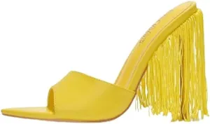 Cape Robbin Women's Fringe Open Toe Mule Slip on Stiletto Heel Sandals