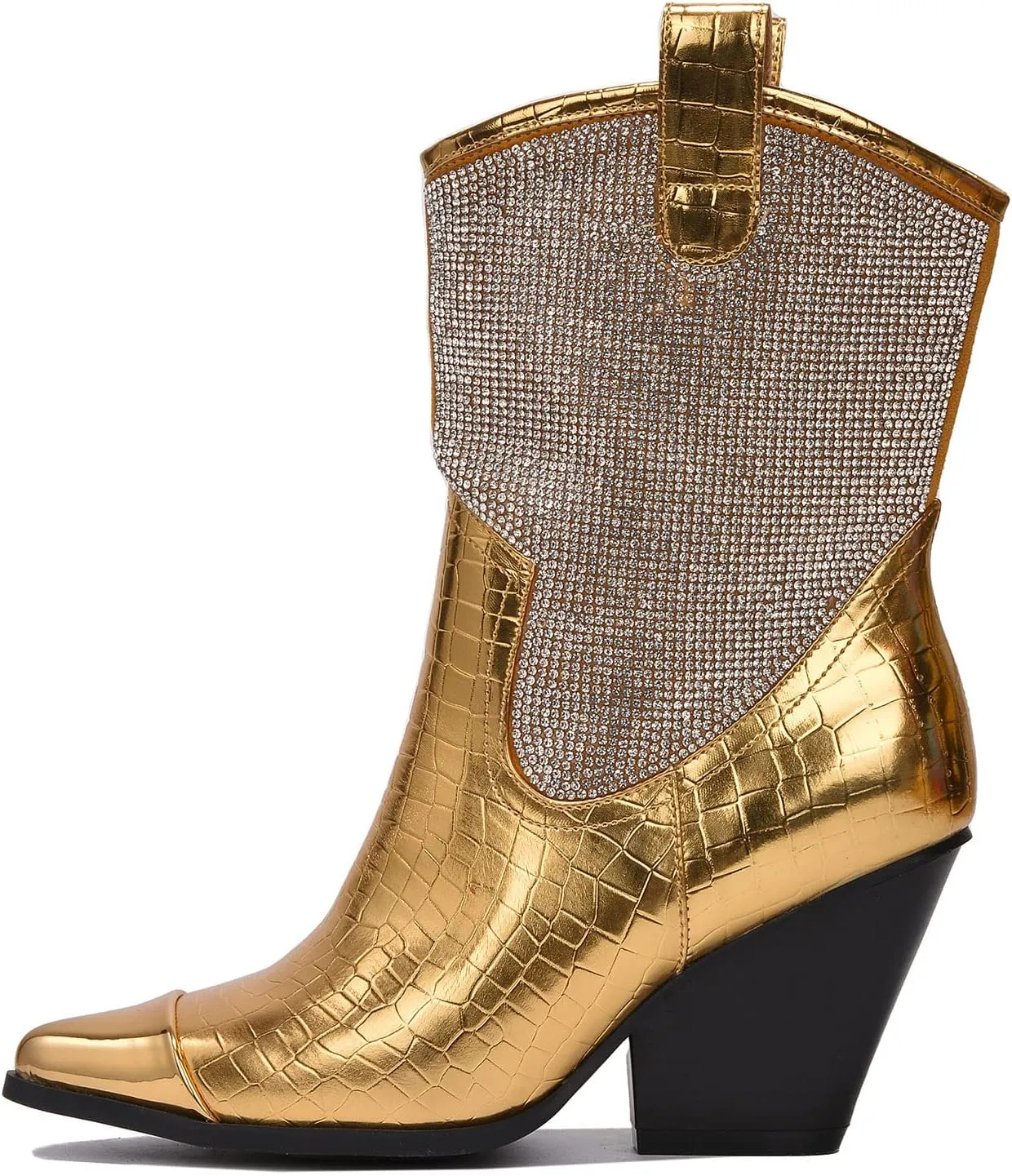 Cape Robbin Women's Western Cowboy Boots - Pointed Toe Pull-On Rhinestone Accents & Chunky Heel (Zephyr)