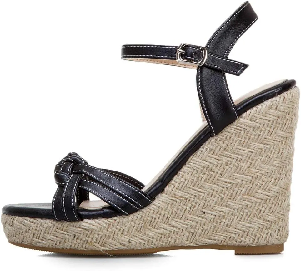 Caradise Womens Platform Espadrille Wedge Sandals Open Toe Ankle Strap Pumps
