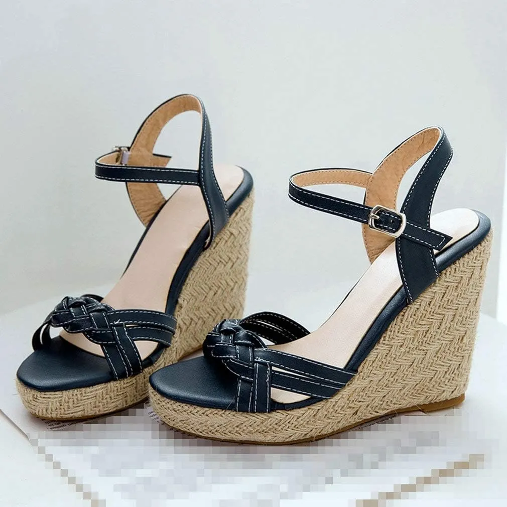 Caradise Womens Platform Espadrille Wedge Sandals Open Toe Ankle Strap Pumps