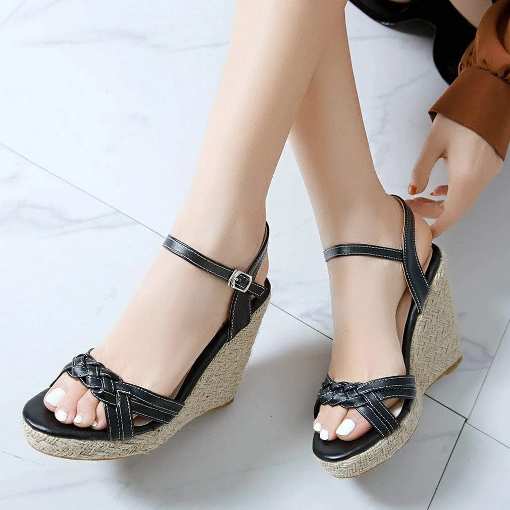 Caradise Womens Platform Espadrille Wedge Sandals Open Toe Ankle Strap Pumps