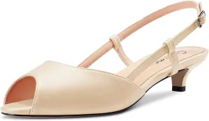 Castamere Women Low Kitten Heel Peep Open Toe Slip-on Slingback Sandals Casual Dress 1.2 Inches Heels