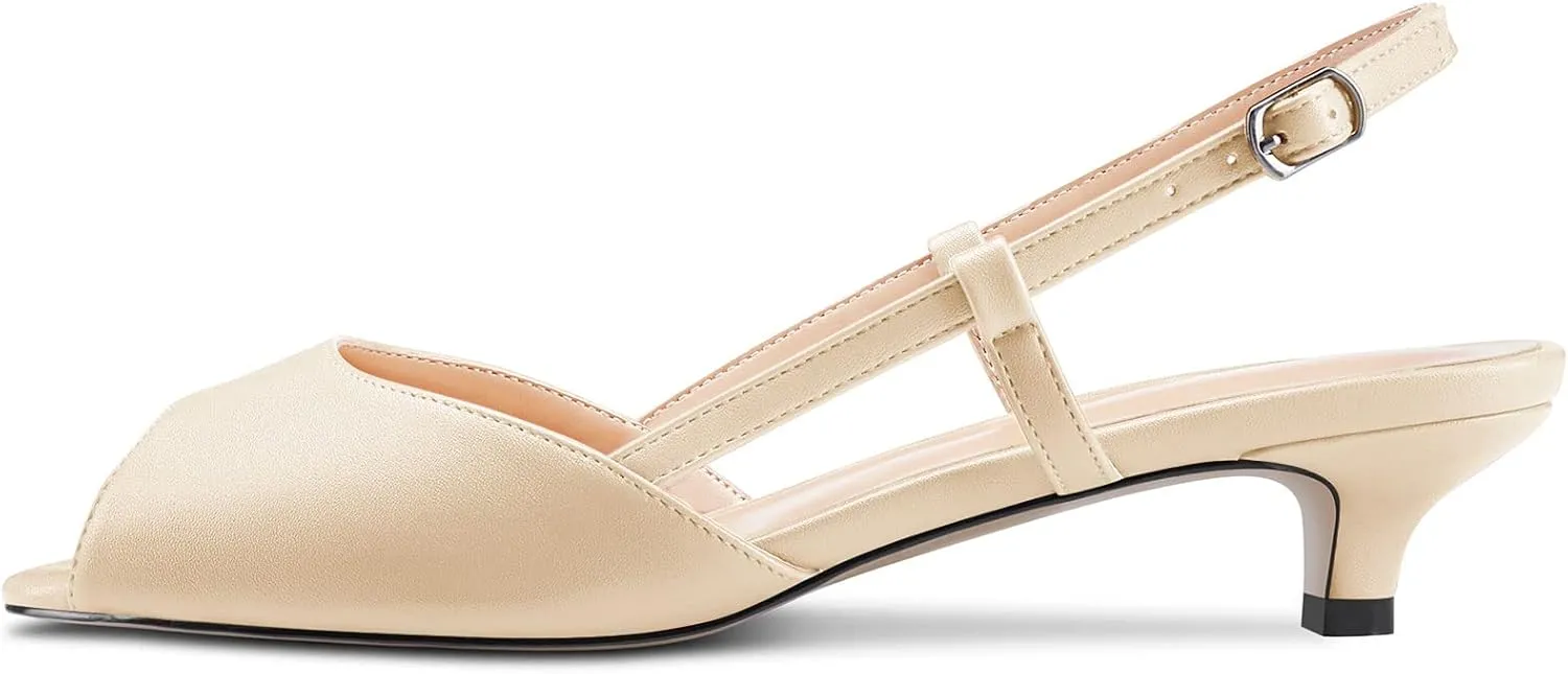 Castamere Women Low Kitten Heel Peep Open Toe Slip-on Slingback Sandals Casual Dress 1.2 Inches Heels