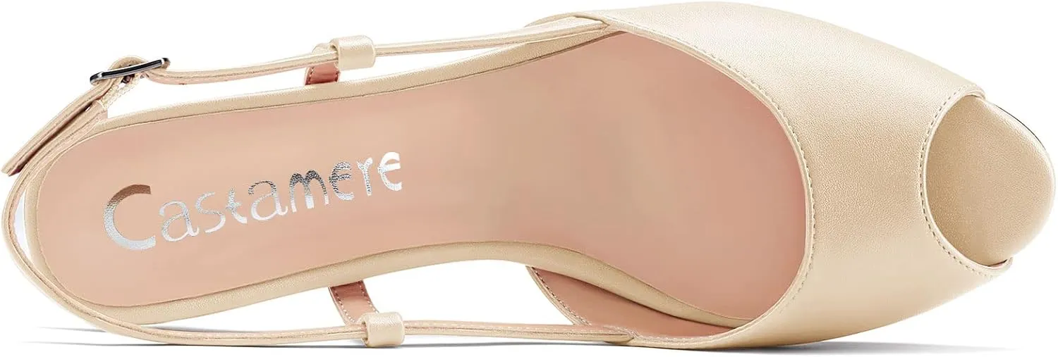 Castamere Women Low Kitten Heel Peep Open Toe Slip-on Slingback Sandals Casual Dress 1.2 Inches Heels