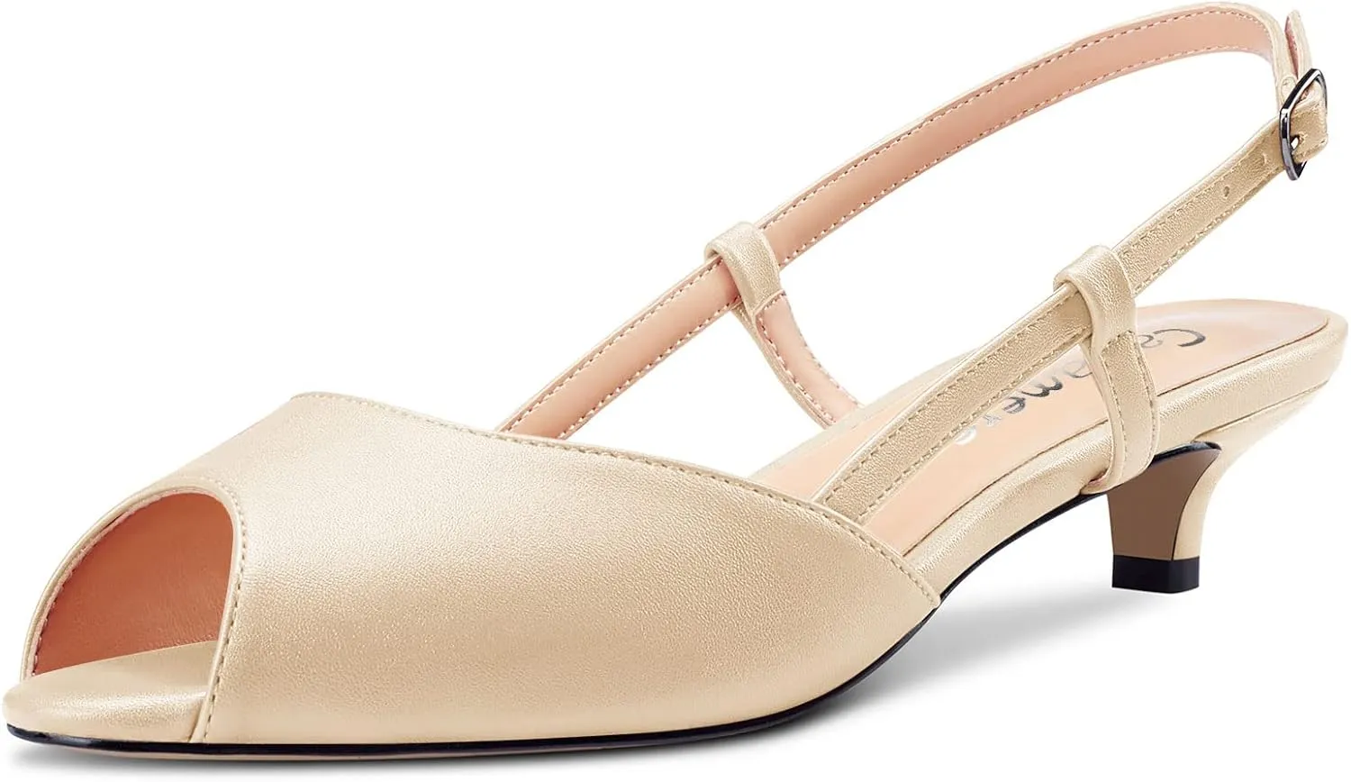Castamere Women Low Kitten Heel Peep Open Toe Slip-on Slingback Sandals Casual Dress 1.2 Inches Heels