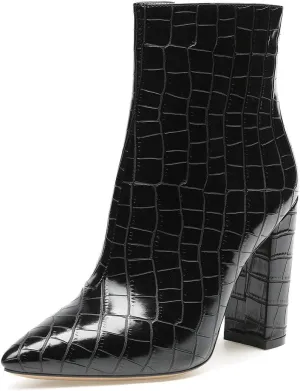 Castamere Womens High Block Heels Ankle Boots Pointed Toe Slip-on Boot with Zipper 10CM Heels