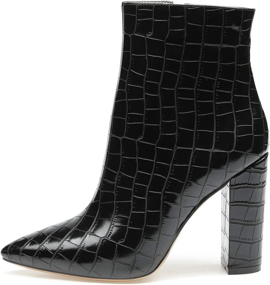 Castamere Womens High Block Heels Ankle Boots Pointed Toe Slip-on Boot with Zipper 10CM Heels