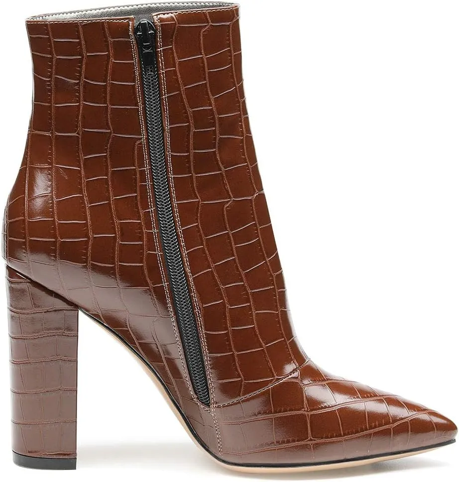 Castamere Womens High Block Heels Ankle Boots Pointed Toe Slip-on Boot with Zipper 10CM Heels