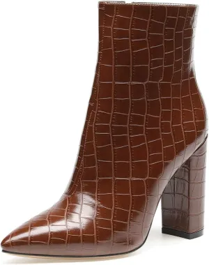 Castamere Womens High Block Heels Ankle Boots Pointed Toe Slip-on Boot with Zipper 10CM Heels