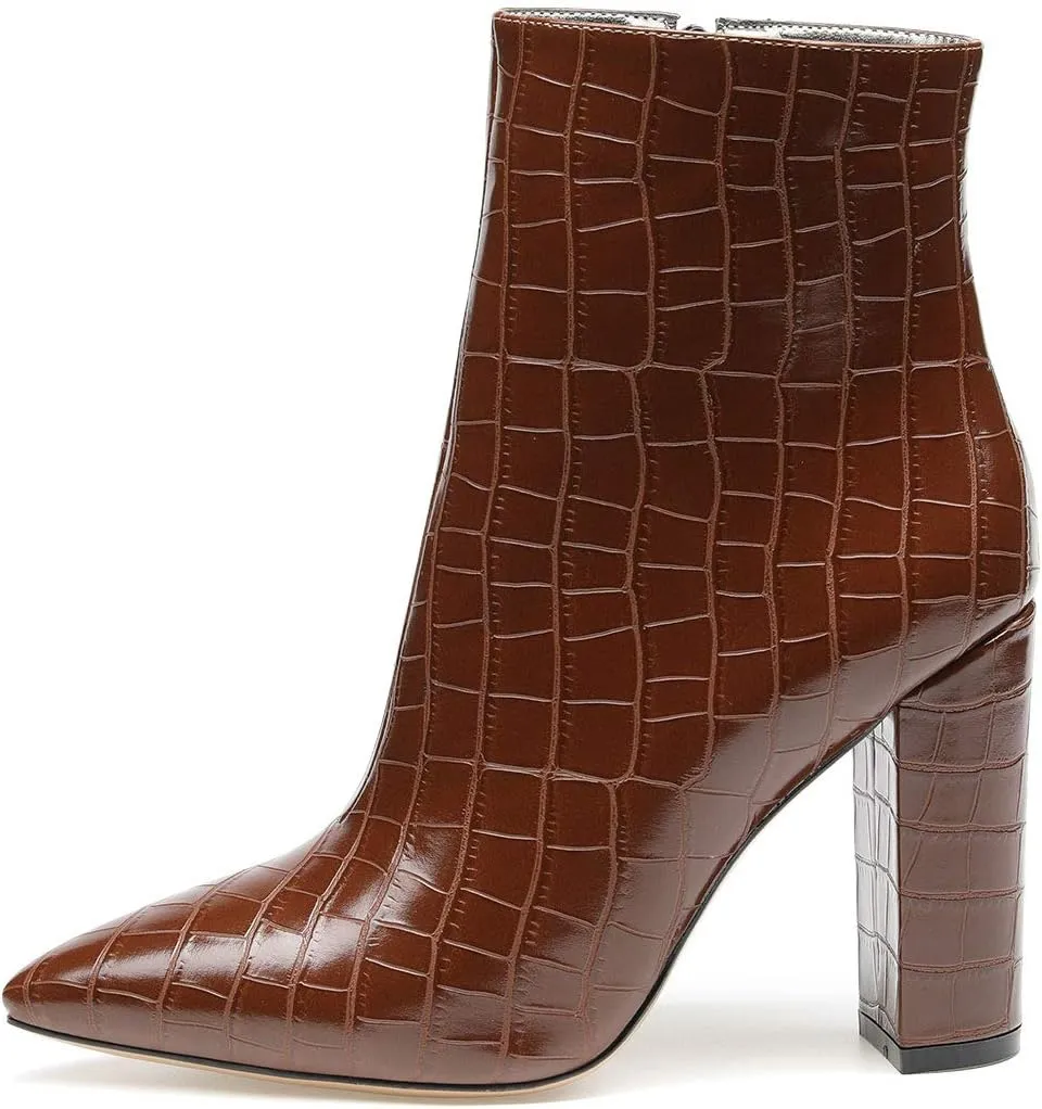 Castamere Womens High Block Heels Ankle Boots Pointed Toe Slip-on Boot with Zipper 10CM Heels