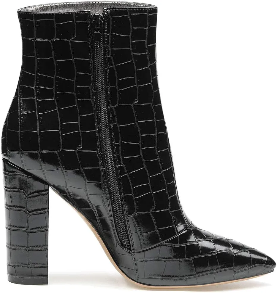 Castamere Womens High Block Heels Ankle Boots Pointed Toe Slip-on Boot with Zipper 10CM Heels