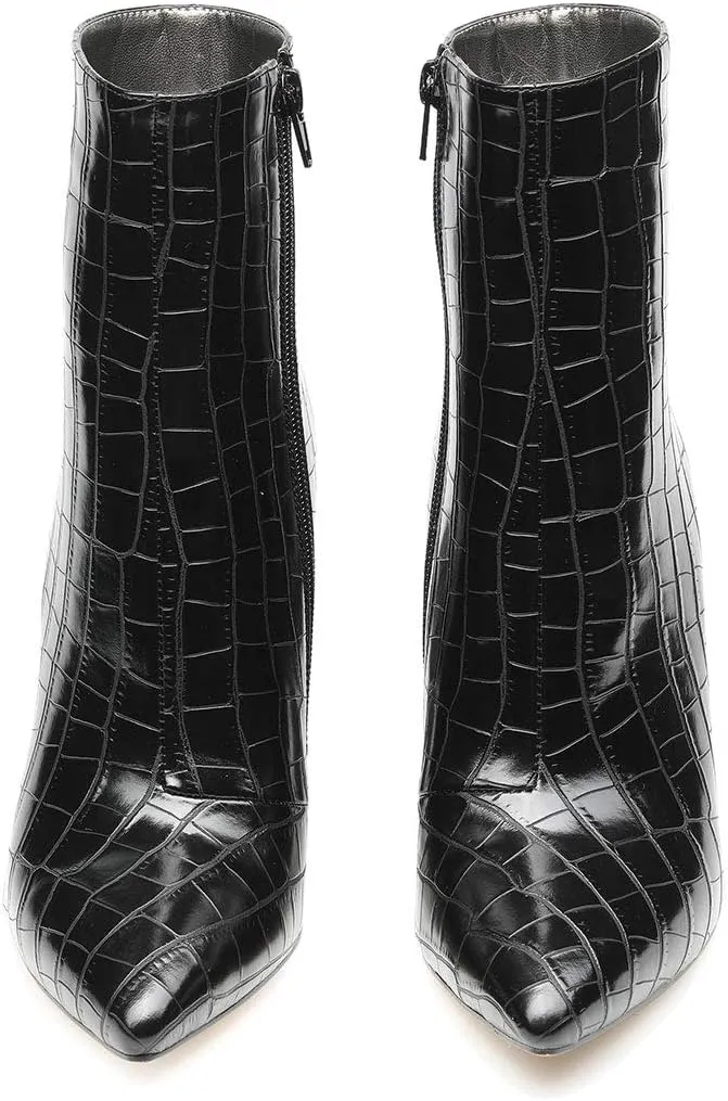 Castamere Womens High Block Heels Ankle Boots Pointed Toe Slip-on Boot with Zipper 10CM Heels