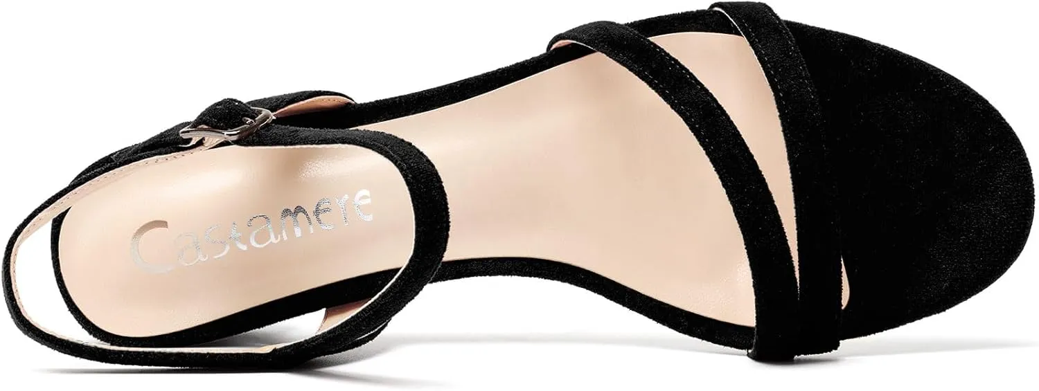 Castamere Womens Low Chunky Block Kitten Heel Open Toe Ankle Strap Slingback Sandals Gladiator Prom Dress 1.2 Inches Heels