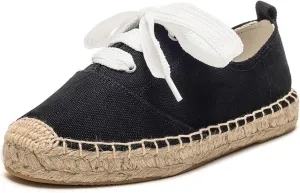 Casual Simple Espadrille Sneakers - Comfortable and Breathable Lace Up Women Flats Thick Bottom Espadrilles, Can Be Worn with Jeans, Long Skirts,Shorts