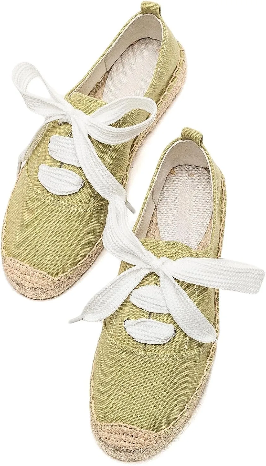 Casual Simple Espadrille Sneakers - Comfortable and Breathable Lace Up Women Flats Thick Bottom Espadrilles, Can Be Worn with Jeans, Long Skirts,Shorts