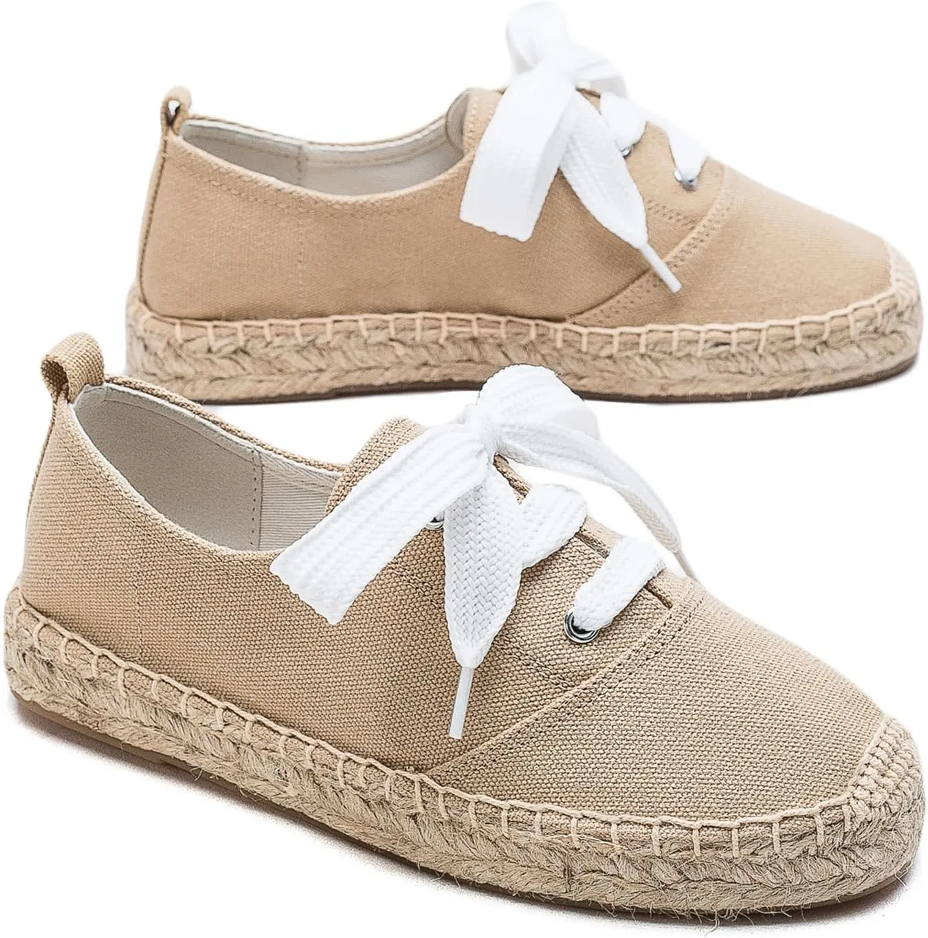 Casual Simple Espadrille Sneakers - Comfortable and Breathable Lace Up Women Flats Thick Bottom Espadrilles, Can Be Worn with Jeans, Long Skirts,Shorts