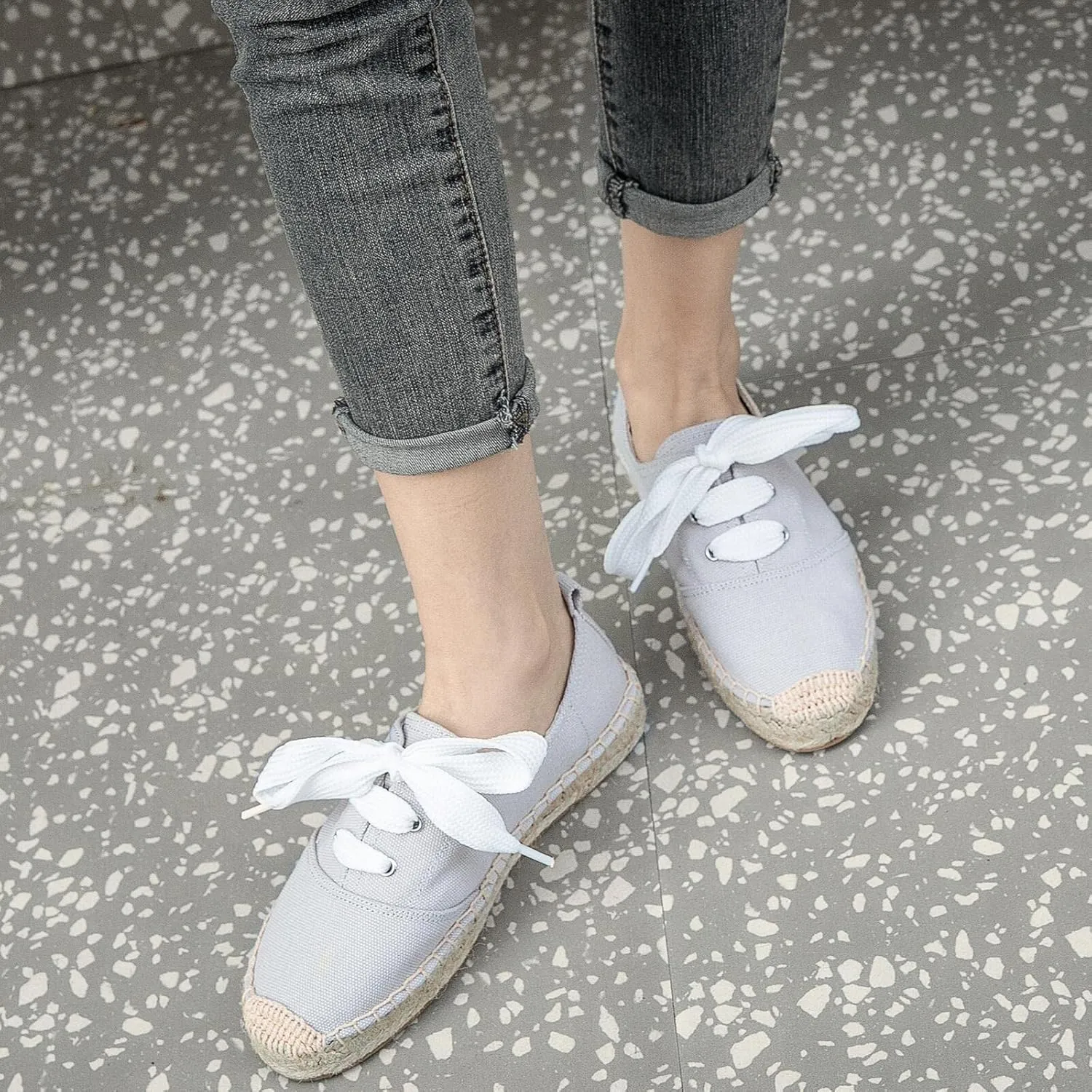 Casual Simple Espadrille Sneakers - Comfortable and Breathable Lace Up Women Flats Thick Bottom Espadrilles, Can Be Worn with Jeans, Long Skirts,Shorts