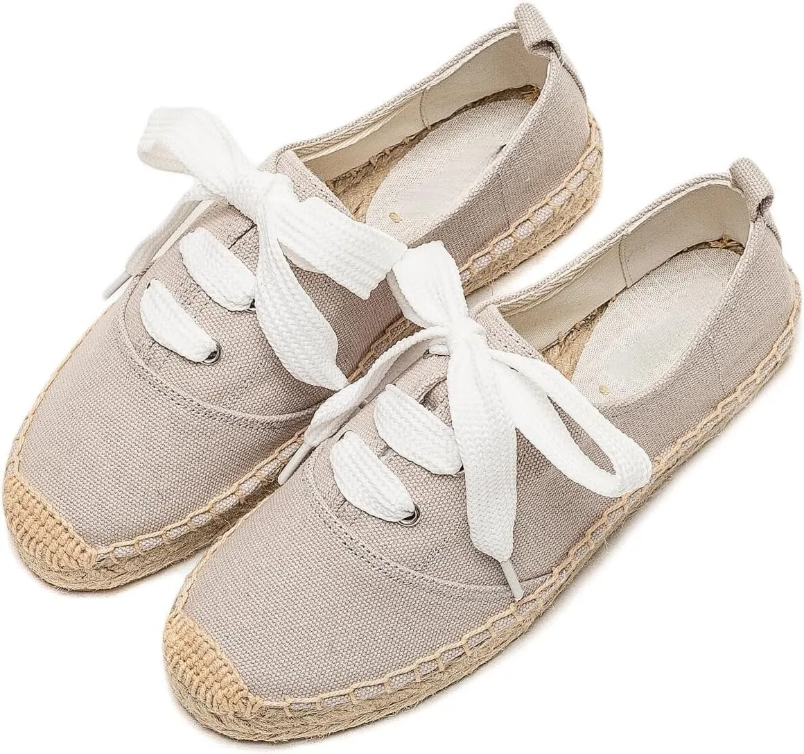 Casual Simple Espadrille Sneakers - Comfortable and Breathable Lace Up Women Flats Thick Bottom Espadrilles, Can Be Worn with Jeans, Long Skirts,Shorts