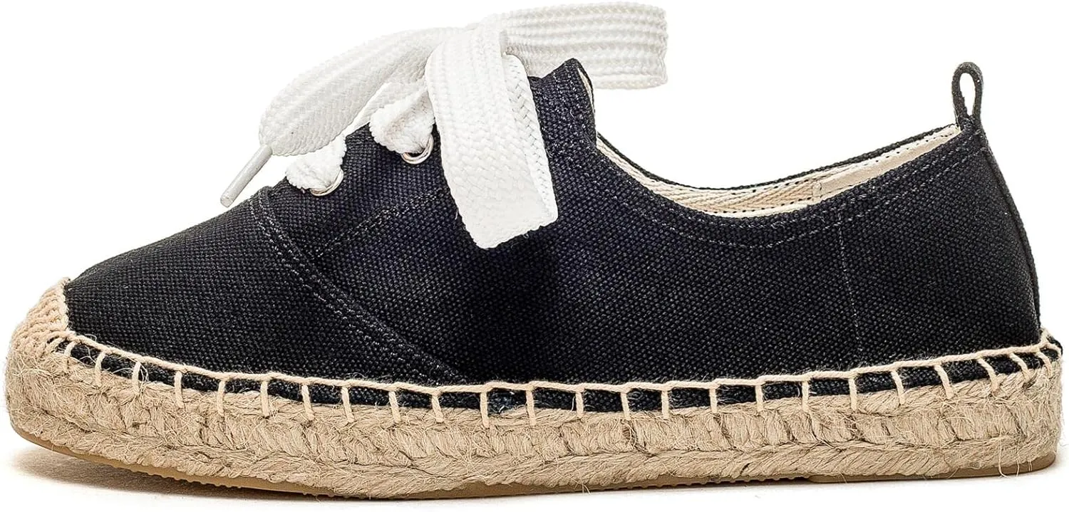 Casual Simple Espadrille Sneakers - Comfortable and Breathable Lace Up Women Flats Thick Bottom Espadrilles, Can Be Worn with Jeans, Long Skirts,Shorts