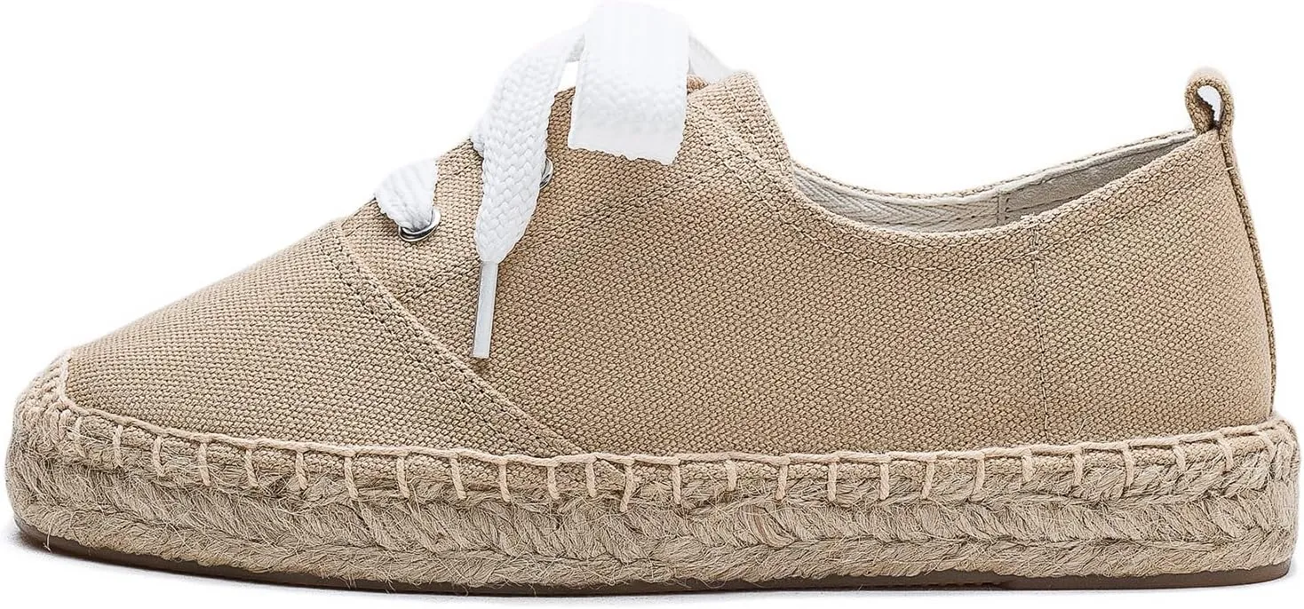 Casual Simple Espadrille Sneakers - Comfortable and Breathable Lace Up Women Flats Thick Bottom Espadrilles, Can Be Worn with Jeans, Long Skirts,Shorts