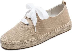 Casual Simple Espadrille Sneakers - Comfortable and Breathable Lace Up Women Flats Thick Bottom Espadrilles, Can Be Worn with Jeans, Long Skirts,Shorts